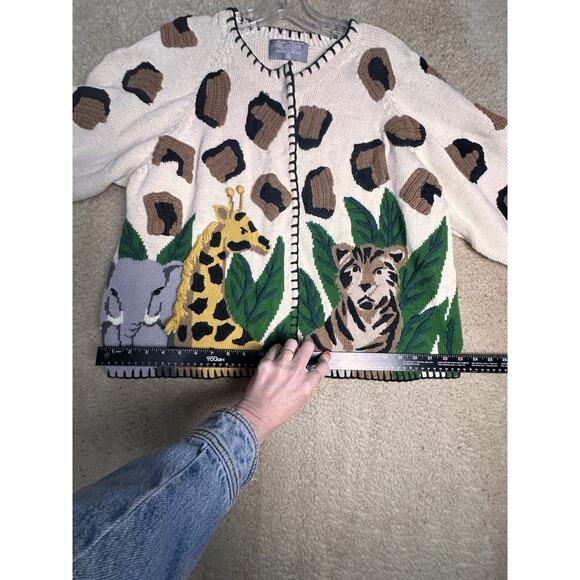 Vtg 90’s Marisa Christina Safari Animals Sweater Women XL Giraffe Zoo Elephant - Picture 12 of 16